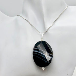 Stunning! Faceted Sardonyx Agate Sterling Silver Pendant | 2 1/4" Long |