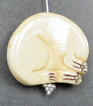 Load image into Gallery viewer, Schimshawed Kitty Cat Carved Waterbuffalo Bone Focal Bead 4115H | 30x33x5.5mm | Cream, Black and Red - PremiumBead Alternate Image 2
