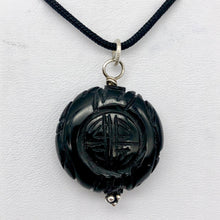 Load image into Gallery viewer, Carved Long Life Obsidian Coin Bead Sterling Silver Pendant - PremiumBead Alternate Image 6
