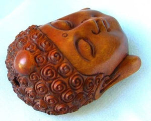 Serenity Carved Buddha Boxwood Ojime/Netsuke Bead | 45x34x21.5mm | Brown - PremiumBead Alternate Image 3
