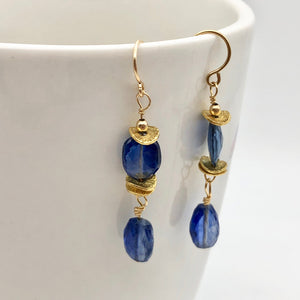 Stunning AAA Blue Kyanite 14Kgf Earrings, 1 13/16" (Long), Blue 310834 - PremiumBead Alternate Image 2