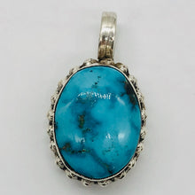 Load image into Gallery viewer, Turquoise Sterling Silver Native Oval Pendant | 1 1/4&quot; Long | Blue/Silver |

