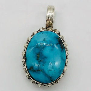 Turquoise Sterling Silver Native Oval Pendant | 1 1/4" Long | Blue/Silver |