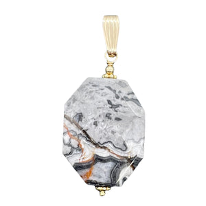 Picasso Jasper 14K Gold Filled Drop/Dangle | 1 3/4" Long | Gray/Black| 1 Pendant