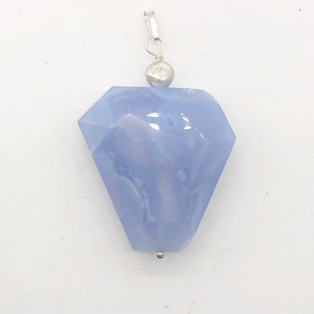 Blue Chalcedony Sterling Silver Faceted Crystal Pendant| 2 1/4