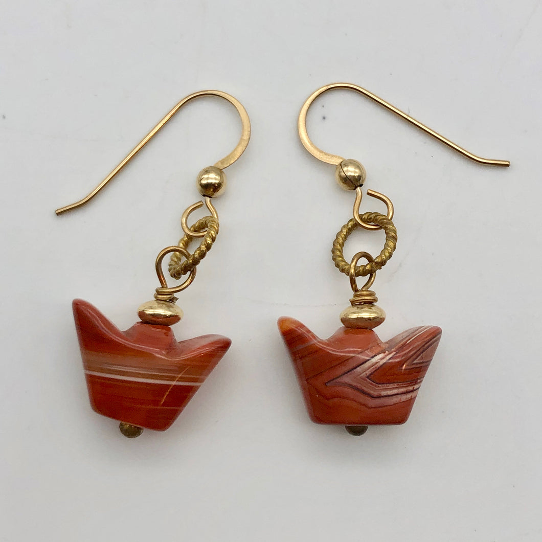 14Kgf Chinese Money Symbol Red Sardonyx Earrings 503176 - PremiumBead Primary Image 1