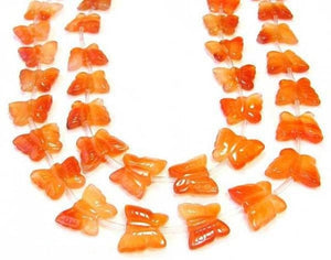 Flutter Carved Carnelian Butterfly Bead Strand | 15x19x5mm-19x21x5mm | Orange - PremiumBead Primary Image 1