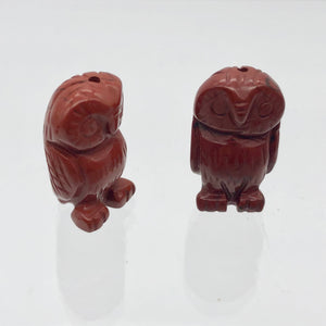 2 Wisdom Carved Brecciated Jasper Owl Beads | 21x11.5x9mm | Red/Brown - PremiumBead Primary Image 1