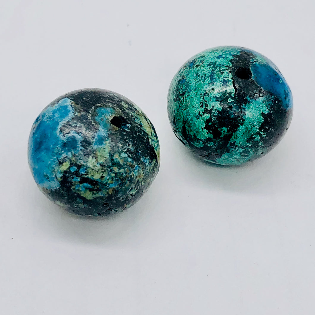 Two Beads of Chrysocolla 17x14mm Roundel Beads 9651