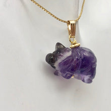 Load image into Gallery viewer, Piggie! Hand Carved Purple Amethyst Pig and 14K Gold Filled Pendant 509274DAMG - PremiumBead Primary Image 1
