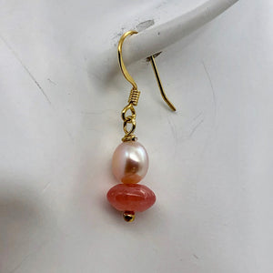 Gem Quality Rhodochrosite Pearl Drop Golden French Wire Earrings - PremiumBead Alternate Image 3