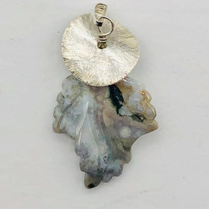 Jasper Sterling Silver Leaf | 2 1/2" Long | Gray/Black | 1 Pendant