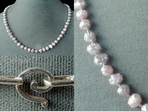Natural Peachy/Pink Druzy Freshwater Pearl Silver 17 inch Strand Necklace 200044 - PremiumBead Primary Image 1