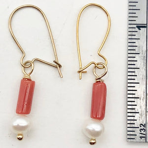 14Kgf Red Coral and Fresh Water Pearl Earrings | 1 Inch Long | - PremiumBead Alternate Image 5