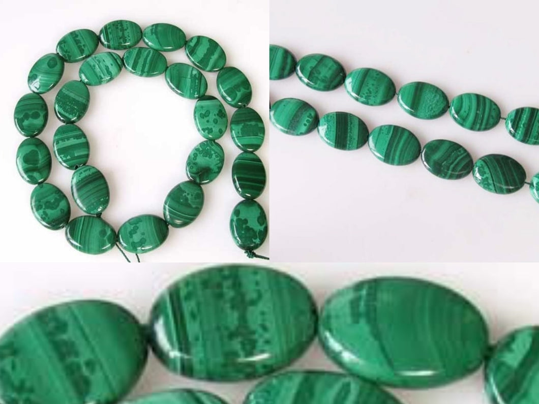 Extraordinary Natural Malachite 18x13mm Oval Coin Bead Strand 110249 - PremiumBead Primary Image 1