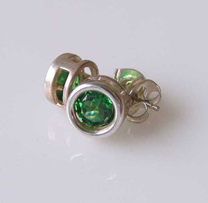 May Birthstone! Round 5mm Created Green Emerald Sterling Silver Stud Earrings - PremiumBead Alternate Image 3
