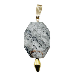 Picasso Jasper 14K Gold Filled Drop/Dangle | 1 3/4" Long| Gray/Black | 1 Pendant