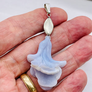 Chalcedony Sterling Silver Druzy Crystal Flower Pendant | 2 1/2" Long | Blue |