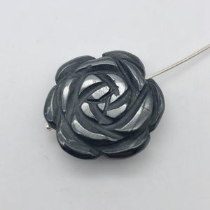 Bloomin' Carved Hematite Rose Flower Figurine Worry Stone | 21x7mm | Silver Black - PremiumBead Alternate Image 4
