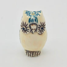 Load image into Gallery viewer, Wise Owl Carved Bone 25x15x10mm Bead 10746 | 25x15x10mm | Cream, Blue and Black - PremiumBead Primary Image 1

