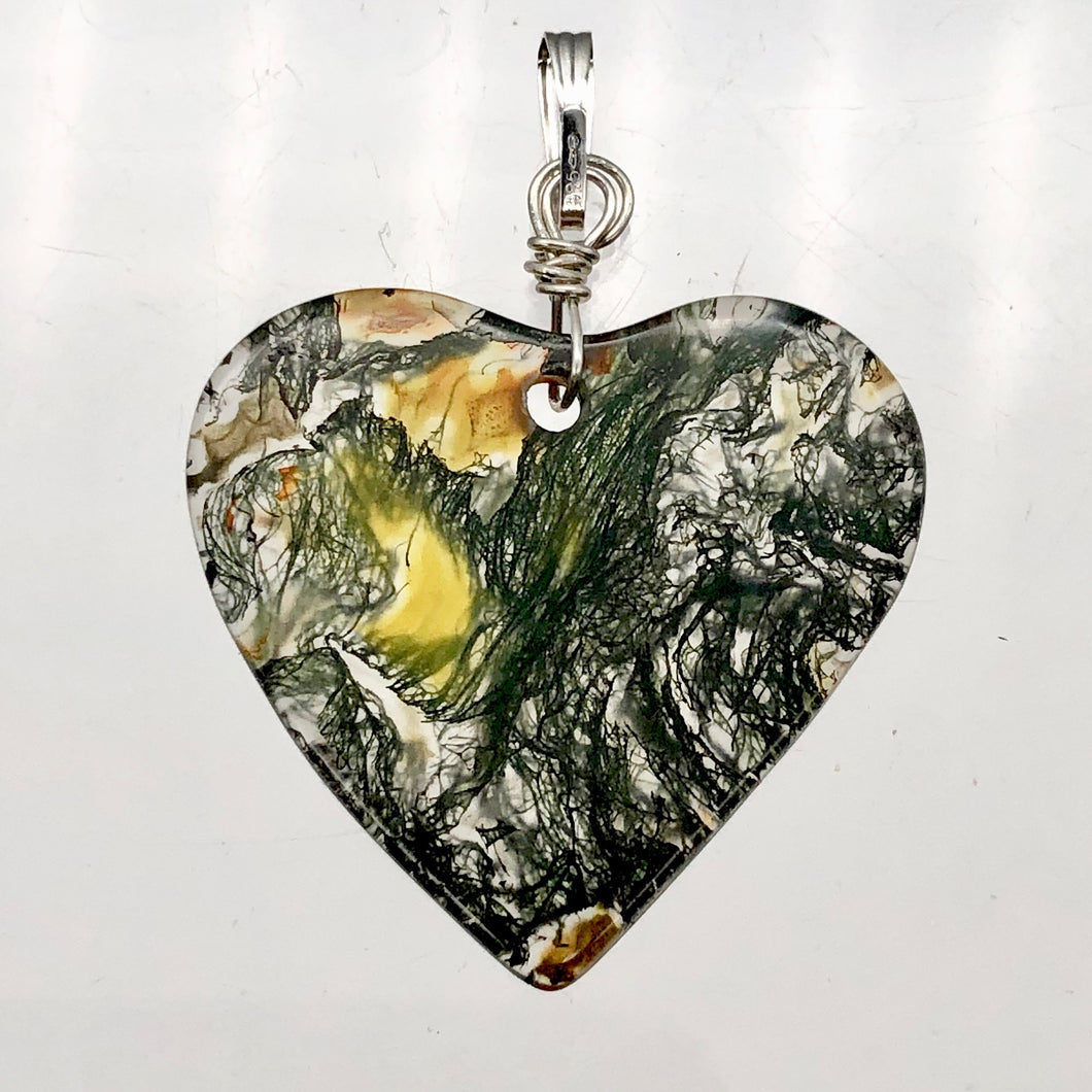 Limbcast Agate Agate Valentine Heart Silver Pendant | 30x28x2mm | Moss Green | - PremiumBead Primary Image 1