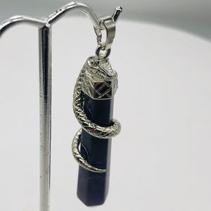 Snake Sterling Silver Fluorite Point | 2 1/4" Long | Purple/Silver | 1 Pendant |
