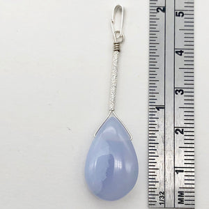 Blue Chalcedony Designer Sterling Silver Pendant | 20x13x6mm | 2" Long |
