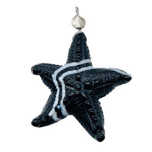 SardonyxSterling Silver Starfish Pendant | 3" Long | Black White | 1 Pendant |