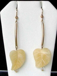 Designer Carved Yellow Jade Leaf and 14Kgf Earrings 6139 - PremiumBead Alternate Image 3
