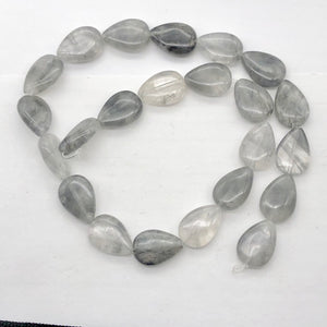 Tourmalated Quartz Teardrop Bead Half-Strand | 18x12x7 | Gray | 12 Beads