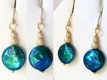 Load image into Gallery viewer, Shimmering Teal Waves 14Kgf Pearl Earrings 307252A - PremiumBead Primary Image 1
