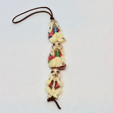 No Evil Monkey 3 Etched Waterbuffalo Bone Beads 5660xx - PremiumBead Primary Image 1