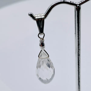 Quartz Sterling Silver Facetted Briolette | 1 1/2" Long | Clear | 1 Pendant |