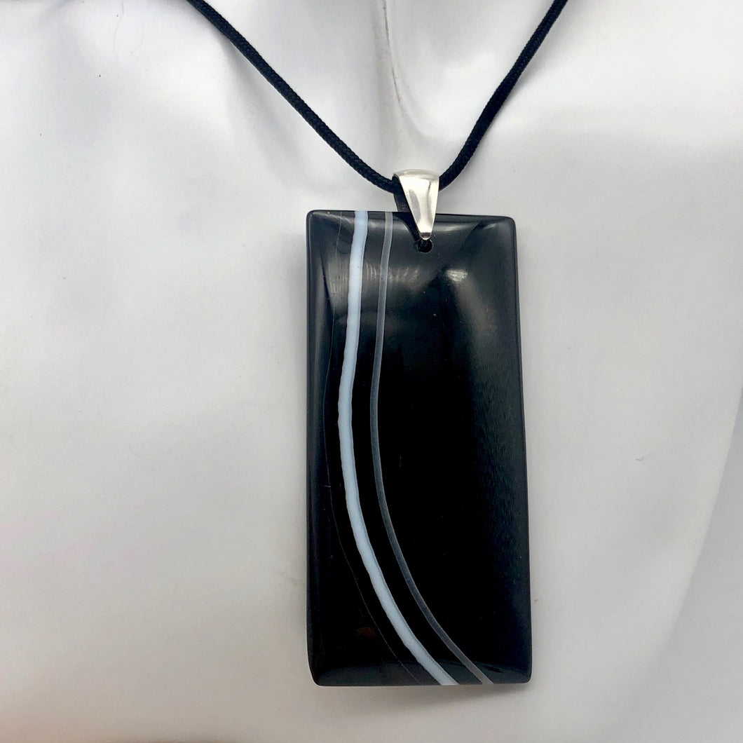 Sardonyx Agate & Sterling Silver Pendant | 65x30x5mm | Black | Rectangle | - PremiumBead Primary Image 1
