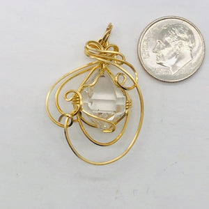 Herkamer Diamond 14K Gold Filled Wire Wrap Drop Pendant | 1 1/2" Long| Clear| 1
