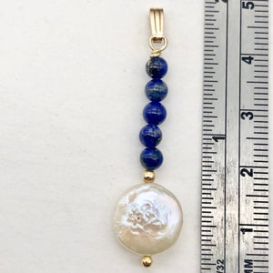 Natural Lapis & Drop FW Coin Pearl 14Kgf Pendant | 1 3/4" long | - PremiumBead Alternate Image 6