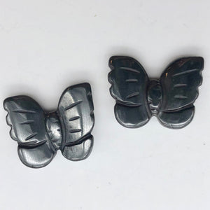 Iron Butterfly 2 Hand Carved Hematite Butterfly Beads | 21x18x5mm | Silver black - PremiumBead Alternate Image 9