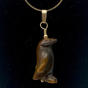 Tiger's Eye Penguin Pendant Necklace|Semi Precious Stone Jewelry|14k Pendant