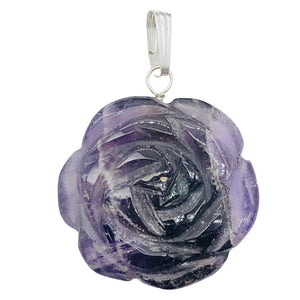 Semi Precious Stone Jewelry Carved Rose Pendant Necklace of Amethyst/Silver