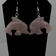 Load image into Gallery viewer, Rose Quartz Sterling Silver Dolphin Drop/Dangle Earrings| 1 3/4&quot; Long | Pink |
