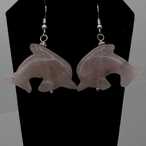 Rose Quartz Sterling Silver Dolphin Drop/Dangle Earrings| 1 3/4" Long | Pink |