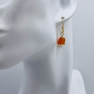 Carnelian Pearl 14K Gold Filled Earrings | 1 1/8" Long | Orange /White| 1 Pair |