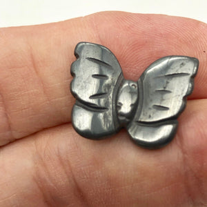 Iron Butterfly Carved Hematite Worry-Stone Figurine | 21x18x5mm | Silver Black - PremiumBead Alternate Image 3