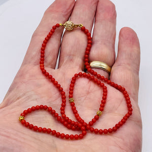 AAA Natural Ox Blood Red Coral & 14K Gold 18 inch Necklace 202904