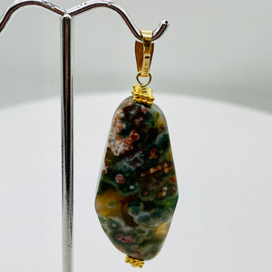 Ocean Jasper 14K Gold Filled Long | 2 1/2" Long | Green/Brown | 1 Pendant |