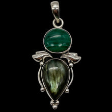 Load image into Gallery viewer, Malachite Labradorite Sterling Silver Goddess | 2 1/2&quot; Long | Blue Green Flash |
