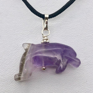 Amethyst Dolphin Sterling Silver Pendant | 1.5" Long | Purple | Dolphin | - PremiumBead Alternate Image 2