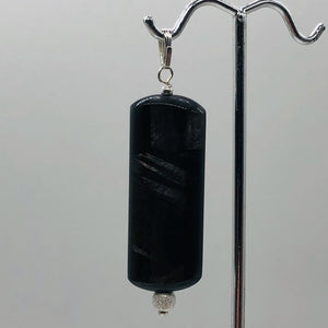 Hypersthene, Flat Rounded Rectangle Dangle Pendant| 2 1/2 ' Long | Black/Silver|