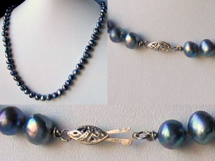 Blue Peacock Baroque Freshwater Pearl & Silver 22 inch Necklace 9814 - PremiumBead Primary Image 1
