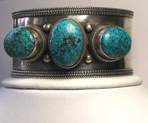 Hand Made Natural Turquoise & Silver Cuff Bracelet 9782 - PremiumBead Alternate Image 2